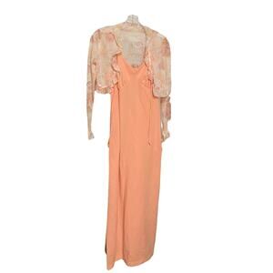 Vintage Y2K Pink Floral Maxi Dress Sz 11 Boho Empire Waist Formal Bolero Style